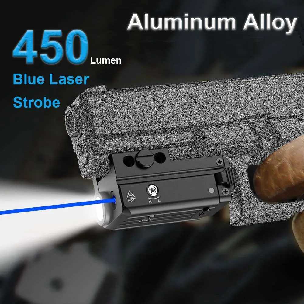 Blue Laser Flashlight Combo Tactical Weapon Gun Light fit Picatinny Rail Compact Pistol Light Laser Beam RechargeableT251220