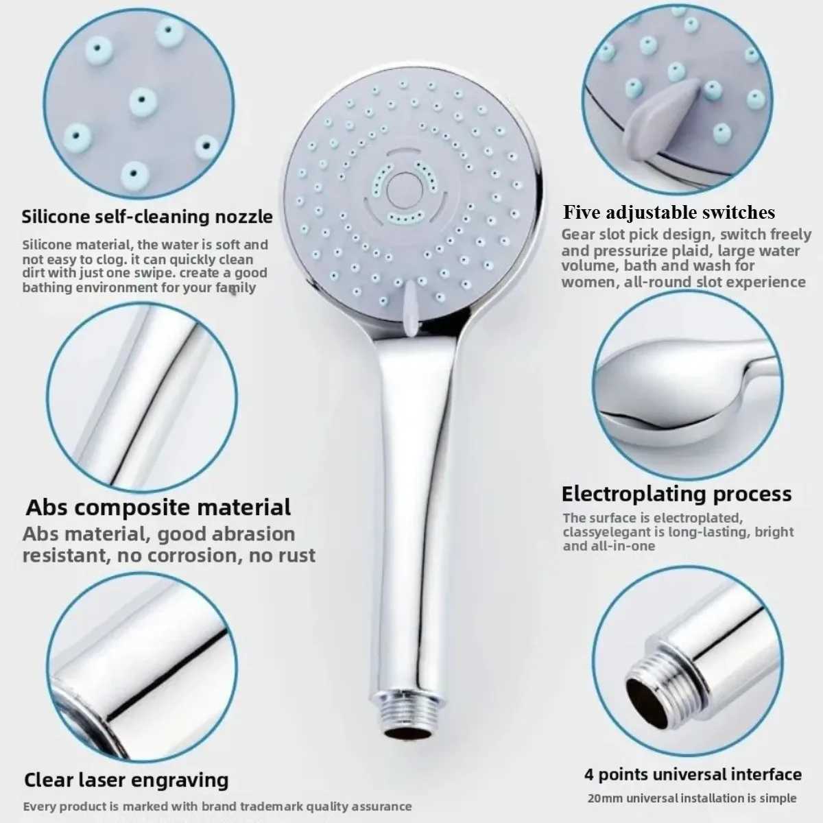 5 Modes Rain Shower Head High Pressure Hand Held Universal Shower Head Save Water Bathroom Shower Set Bathroom Accessories C251220