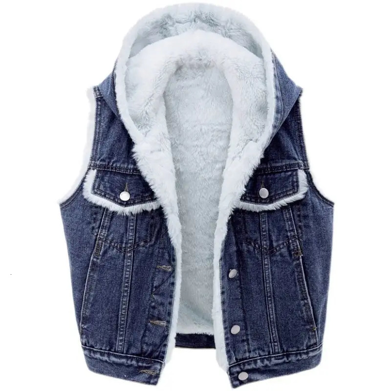 Coat Women Denim Coats Hooded Lamb Wool Jackets Vests Y2k Streetwear Work Casual Elegant Splice Jacket 2025 Autumn Winter 251219 - view 3