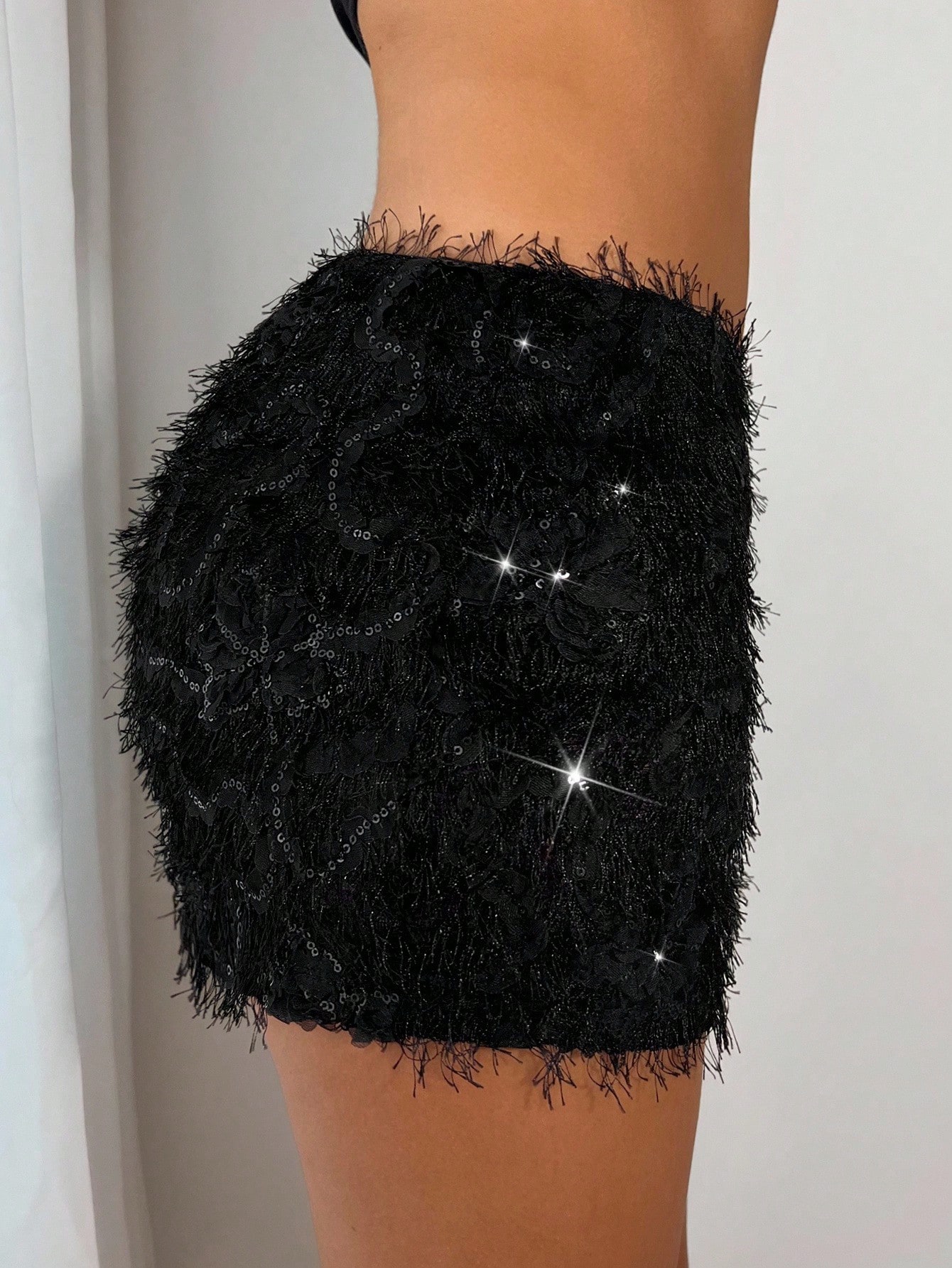 Women's Stylish Sequin Fringe Mini Skirt - American Retro A-line Bodycon Clubwear Skirt---121