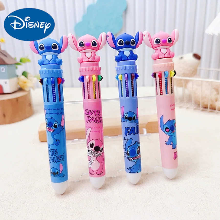 Disney 2 pcs Stitch 10-Color Ballpoint Pen Multi-Function Multi-Color Push-Button Pen 05mm Stitch Colorful Gel Pen H251220