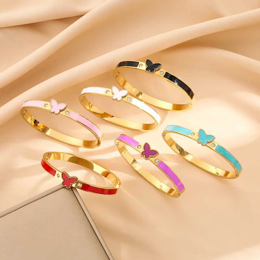 ALTERA Luxury Colorful Enamel Butterfly Charm Bangle Stainless Steel Gold Plated for Women Fashion Simple Jewelry Gift M251220