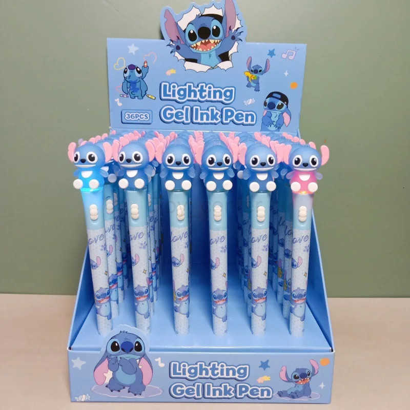 Disney 6/36pcs silicone Stitch luminous gel pen Lilo and Stitch LED light pen with light signature pen stationery gift wholesale H251220