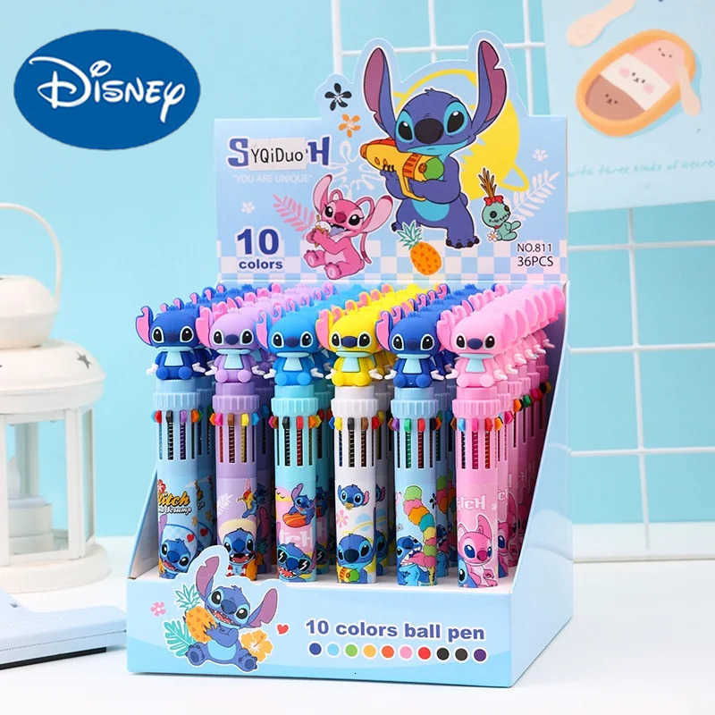 Disney Stitch Ballpoint Pen 36pcs Cartoon Lilo 10 Color Press Marker 07mm Student Graffiti Pen School Children Stationery Gift H251220