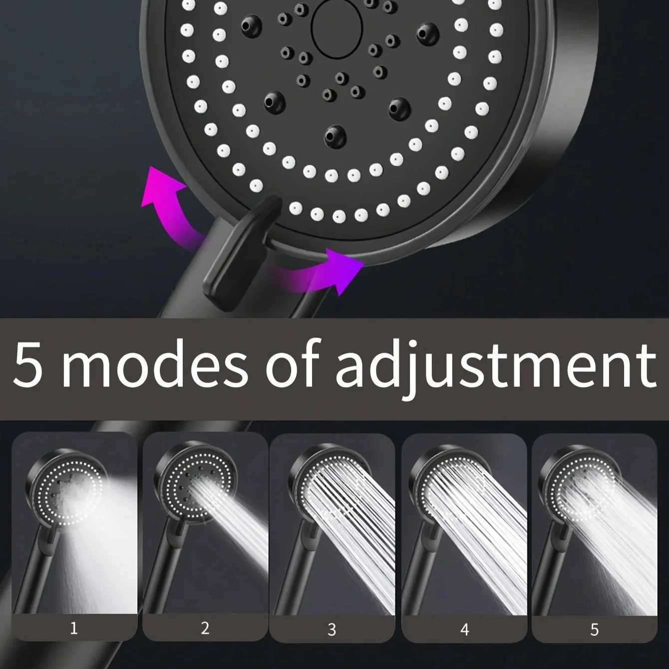 3pc Luxurious Pressurized Handheld Shower Head - 5 Modes Adjustable Water Output Thermostatic Control Polished Finish Hanging C251220