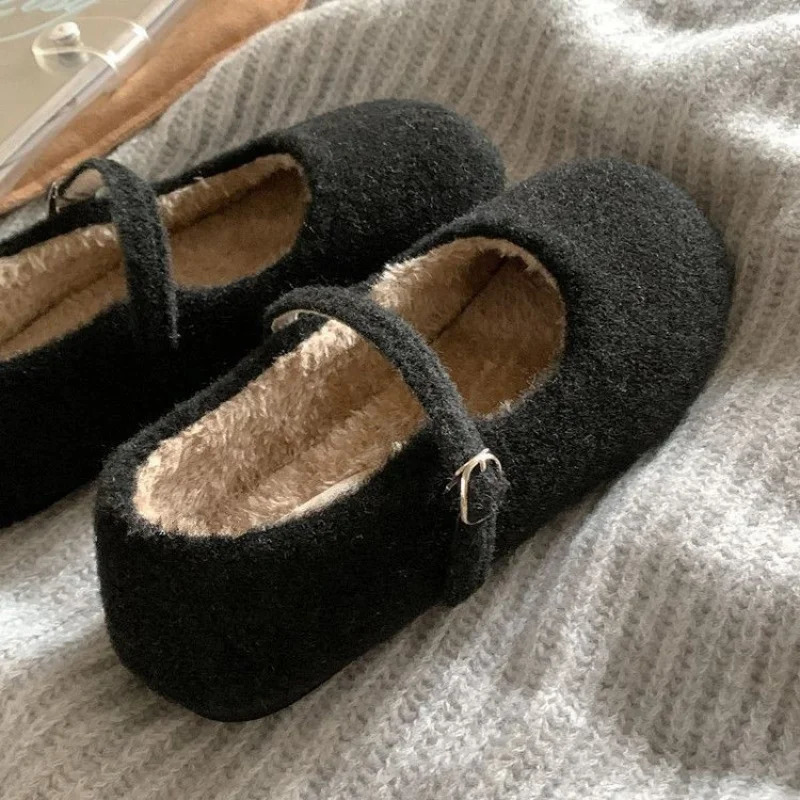 Autumn/Winter Womens Ballet Plush Mary Jane Shoes-Furry Flat with Evening Breeze Charm Graceful Dress-Matching Outerwear 251217