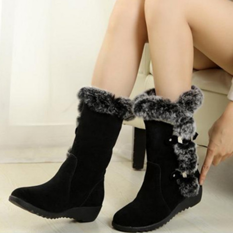 Free shipping Designer Boots Snow Women Autumn winter thick soled cotton boots with sloping heels women boots with midsole
