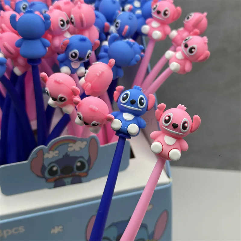 Disney Stitch Gel Pen 48Pcs Black 05mm Kawaii Cartoon Silicone Ornaments New Cute Styling School Supplies Friends Write Gifts H251220