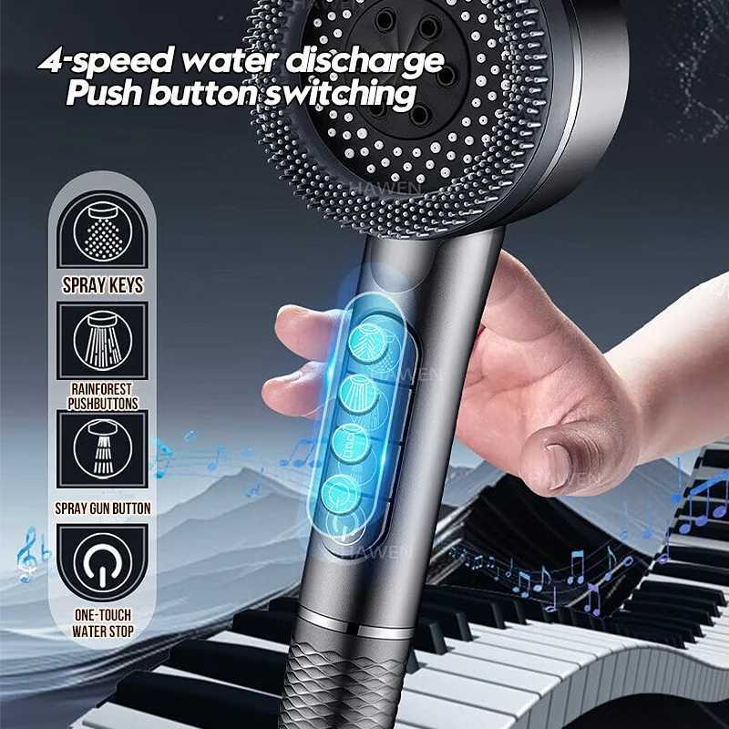 4 Modes Shower Head High Pressure Showerhead One-Key Stop Water MassageRainfall Faucet Tap Bathroom Bath Home Accessories C251220