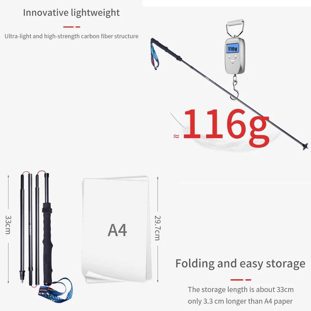 AONIJIE E4204 Lightweight Folding Trekking Poles Carbon Fiber Walking Stick Drawstring Fixed for Hiking Running Mountaineering G251220