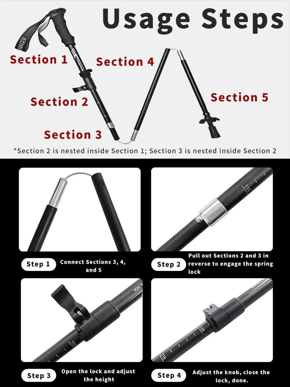 Foldable Trekking Pole 7075 Aluminum Ultralight Adjustable Hiking Walking Stick Shock Absorbing 3-Section Outdoor Climbing Staff G251220