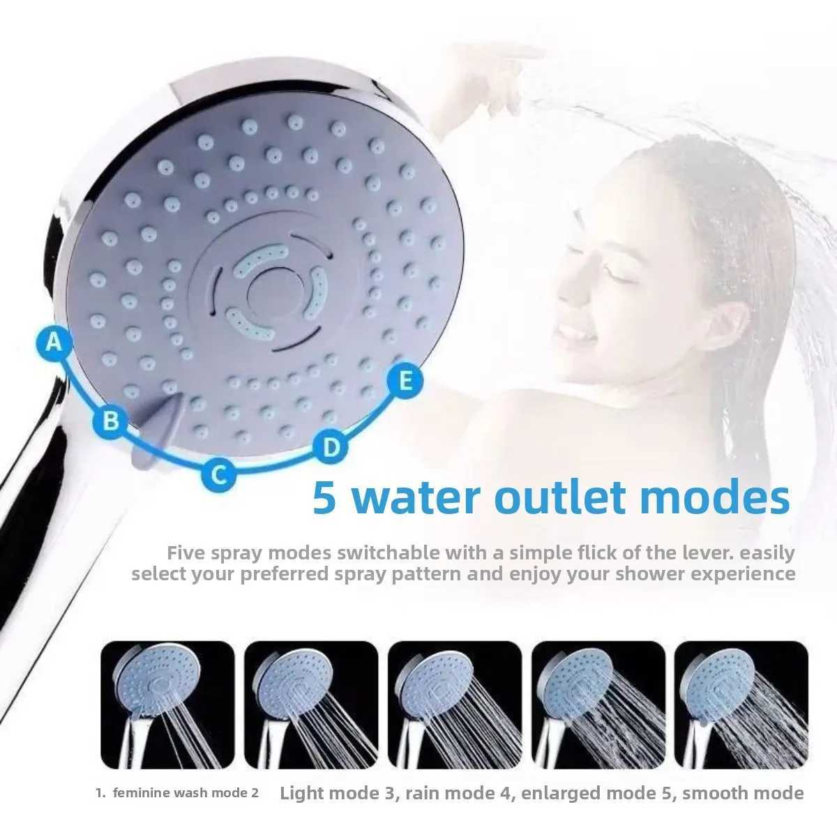 5 Modes Rain Shower Head High Pressure Hand Held Universal Shower Head Save Water Bathroom Shower Set Bathroom Accessories C251220