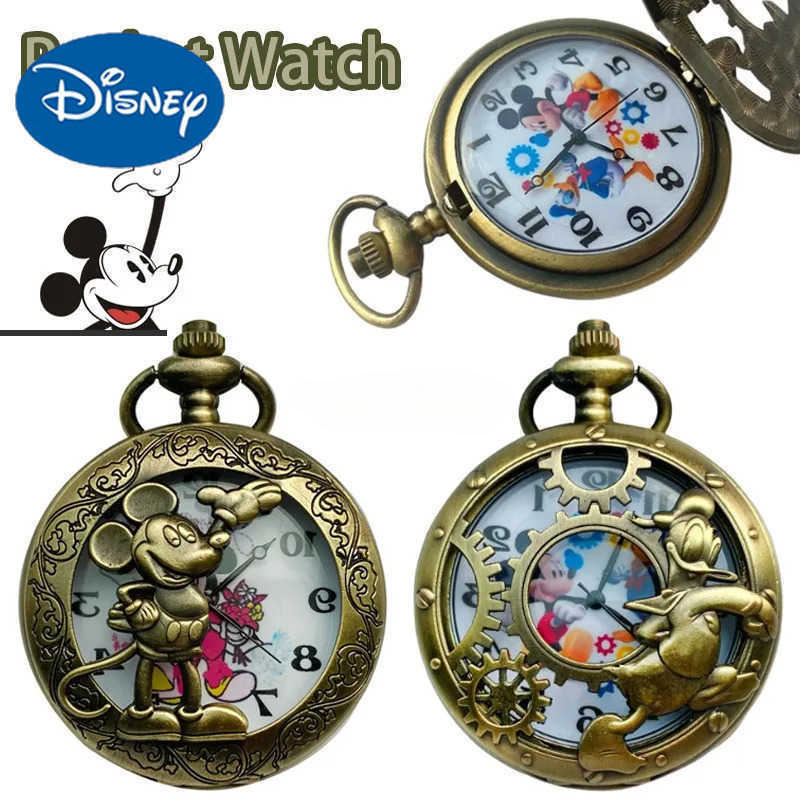 Disney custom Mickey Mouse Pocket Watch Vintage Cartoon Roman Number Quartz Watches with Chain Pendant Necklace Men Women Clock Chains W20250625