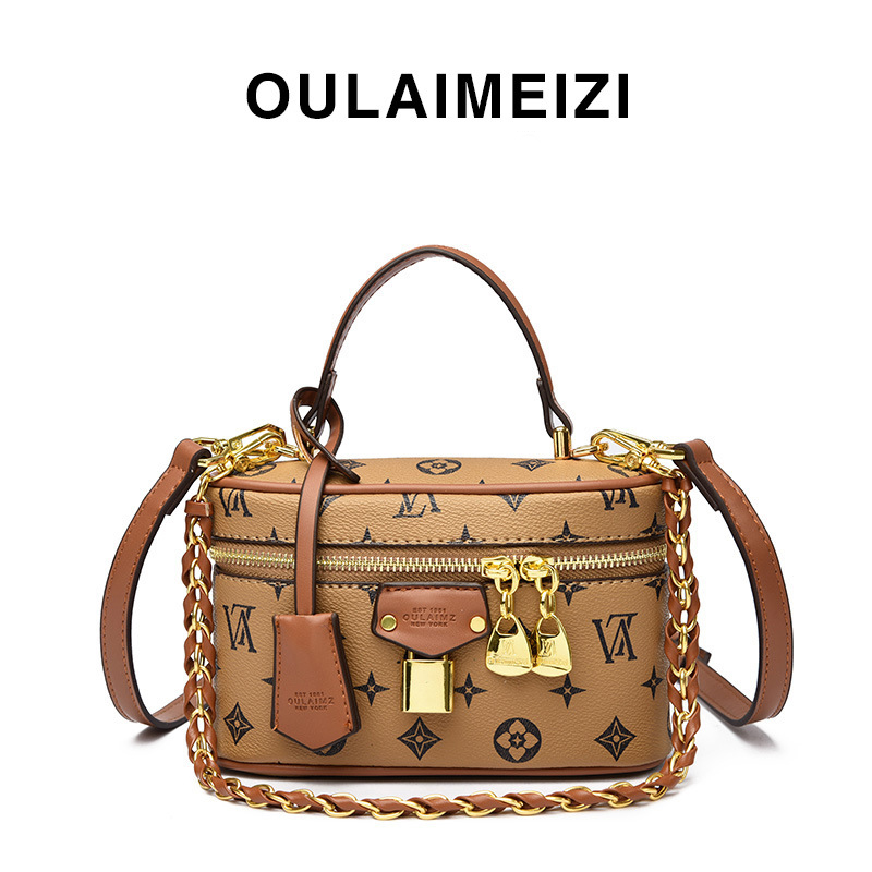 OULAIMEIZI Designer Bag 2025 casual fashion temperament box bag versatile classic printed handbag brown khaki yellow