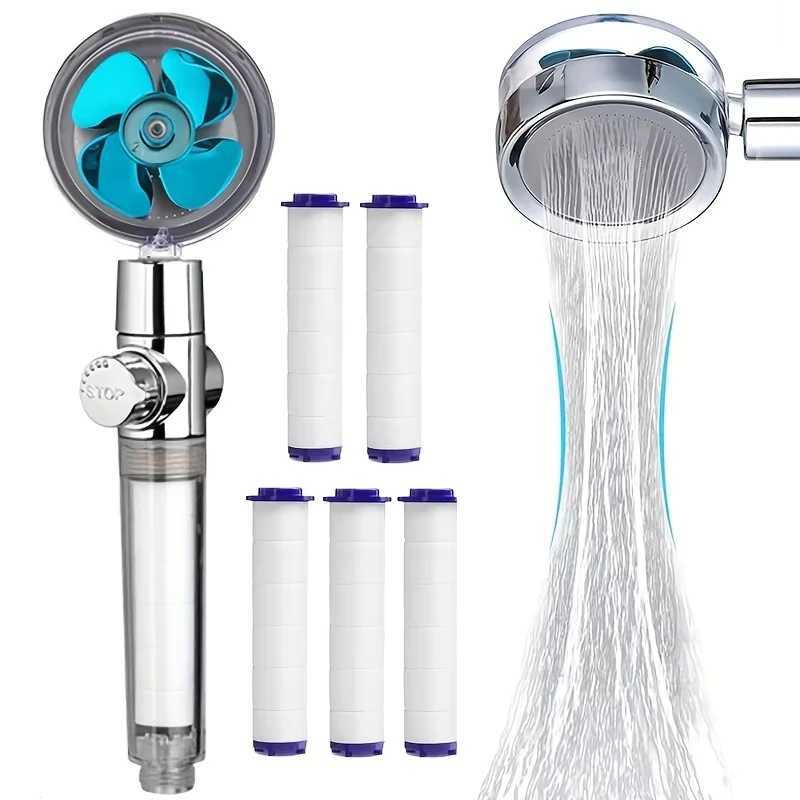 High-Pressure Shower Head Handheld Turbo Fan Showerhead With 5 Filters Water Saving Spray Rainfall Shower Bathroom Accessories C251220