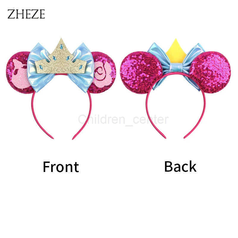 Disney Princess Aurora Mouse Ears Headband For Girls Sequin 5Bow Hairband Princess Children Festival Boutique Hair Accessories H251220