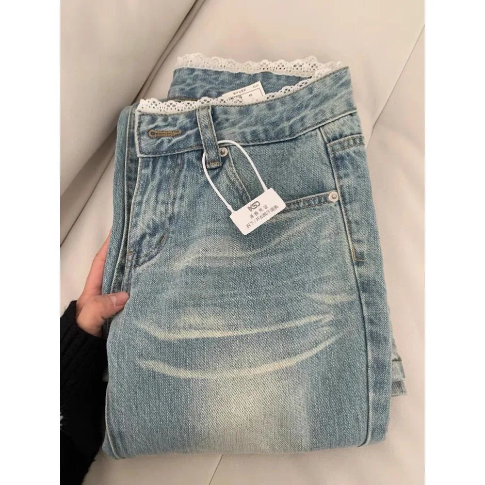 Botvotee Retro Classic American Vintage Denim Jeans for Women Low Waisted Straight 1950s1960s Inspired Light Blue Pants Z260313