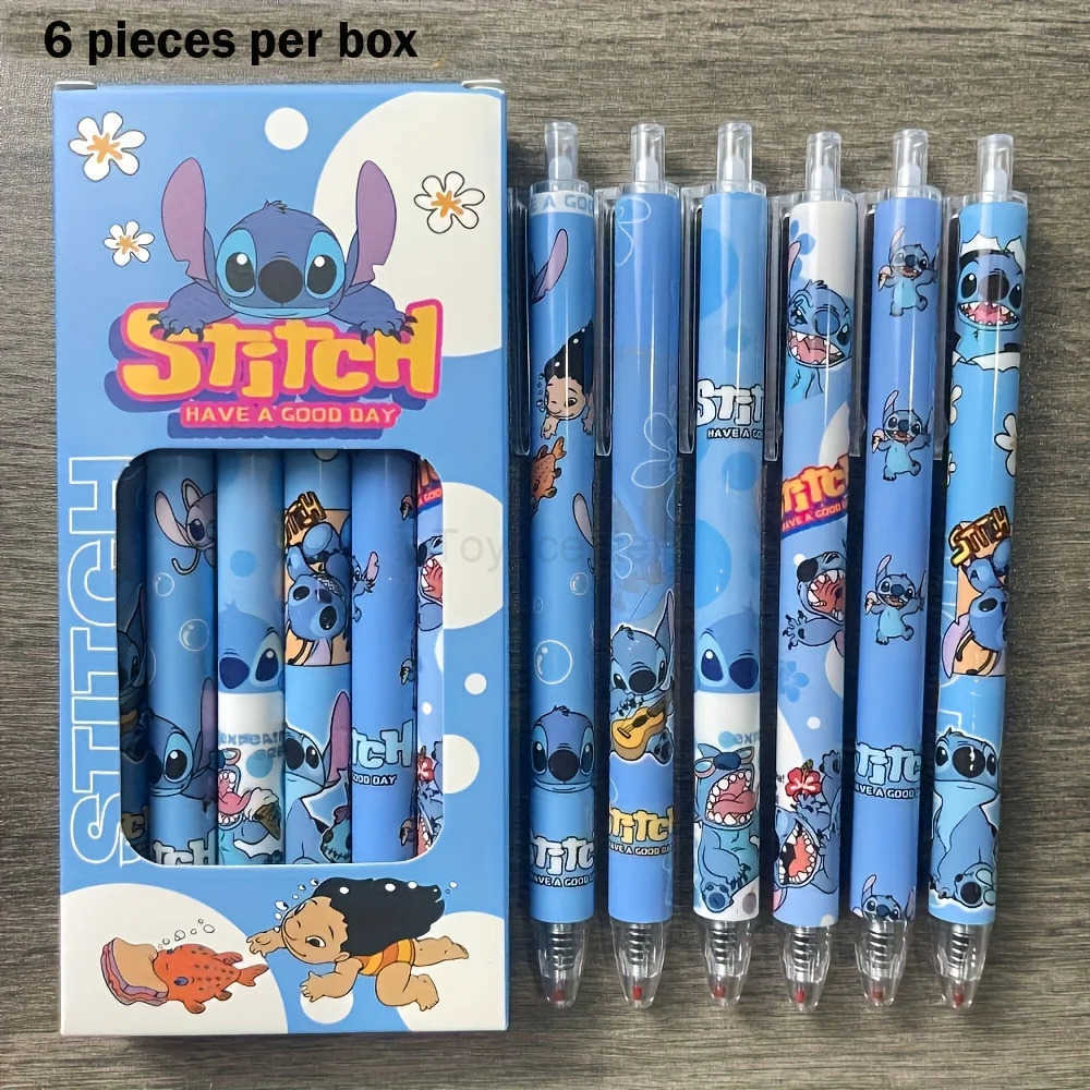 Disney 6 Stitch cartoon retractable ballpoint pens made of plastic cartoon design quick drying 05mm H251220