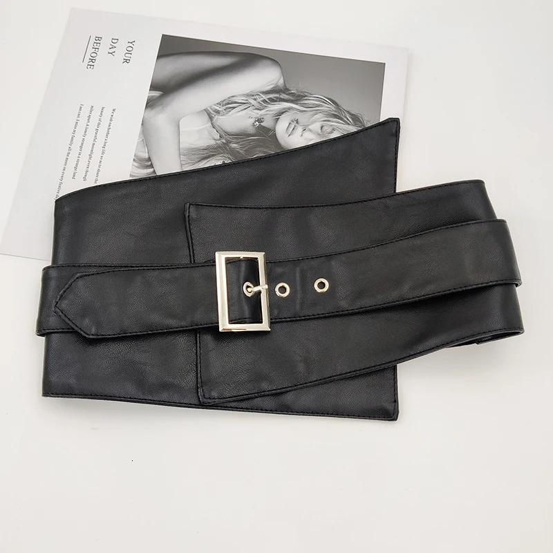 Elastic Black Leather Wide Corset Belt Woman Dress Adjustable Belts For Women High Quality Big Cummerbunds Waistband 251217