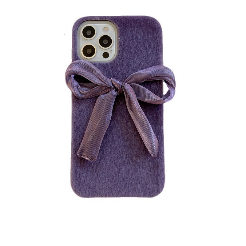 Korean Style Silk Bowknot Suitable iPhone 17 Apple 16 Pro Max Phone Case Mink Fur Plush 15/14 for Women