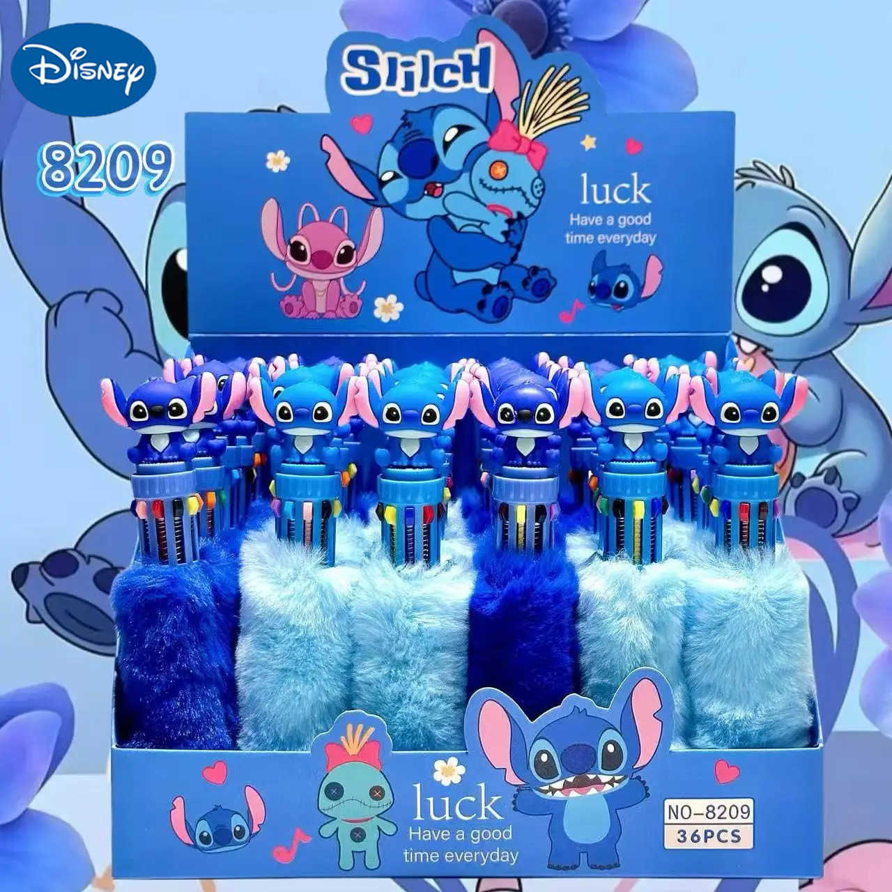 Disney 6/36pcs Stitch Plush Ten Color Press Ballpoint Pen Student Writing Pen Gift Wholesale H251220