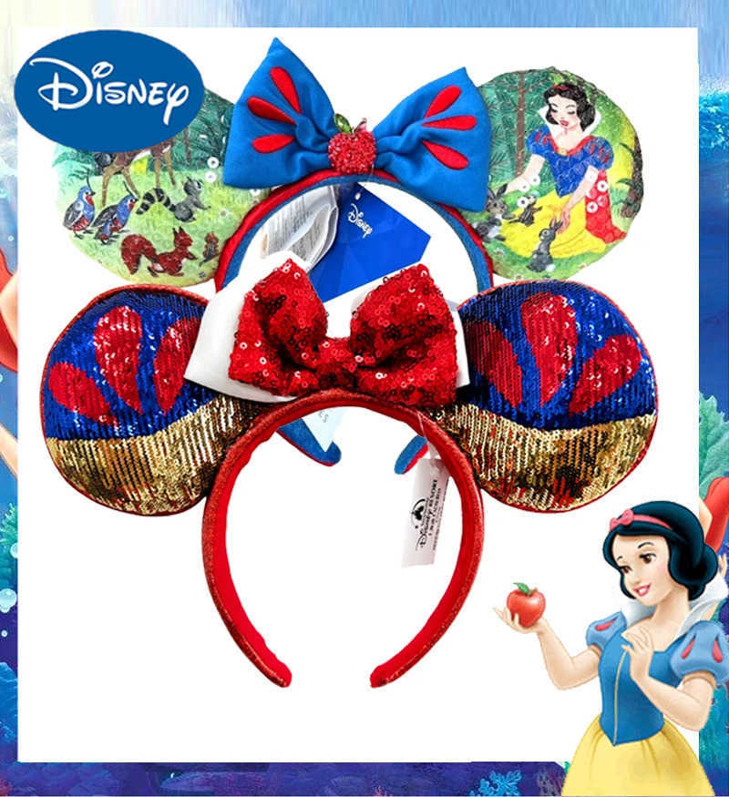 Disney 100 Decades Snow White Sequin Headband Minnie Hair Hoop Adult/Child Cosplay Accessories Mickey Mouse Ear Bambi H2512201