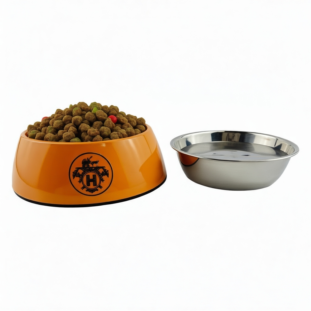 Designer Pets Bowls 2 in 1 Dog Food Water Bowl, Luxury Stainless Steel Pet Dishes Melamine Cat Feeder Bowls with Non-Skid Base for Medium Small Dog, F