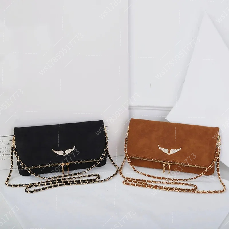 Designer rock clutch bags woman brown suede nail shoulder rockstud bag zadig handbag black leather purses designer wallet with fringe 89558