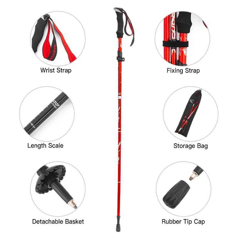 Lightweight Collapsible Trekking Pole Five-fold Walking Stick for Hiking Camping Backpacking Aluminum Alloy Trekking Pole G251220