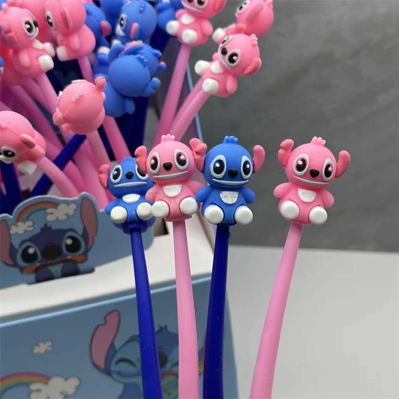 Disney Stitch Gel Pen 48Pcs Black 05mm Kawaii Cartoon Silicone Ornaments New Cute Styling School Supplies Friends Write Gifts H251220