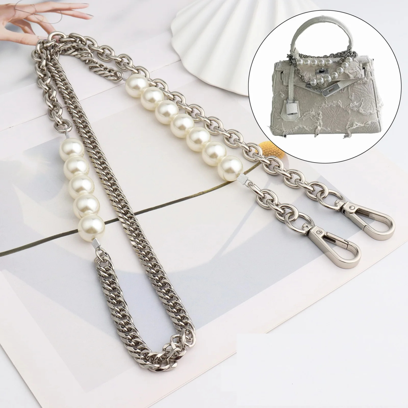316L Stainless Steel Solid Metal and Pearl Bag Chain Bandage Kpop Strap Accessories Handles IP Gold Plated Gift DIY 251219