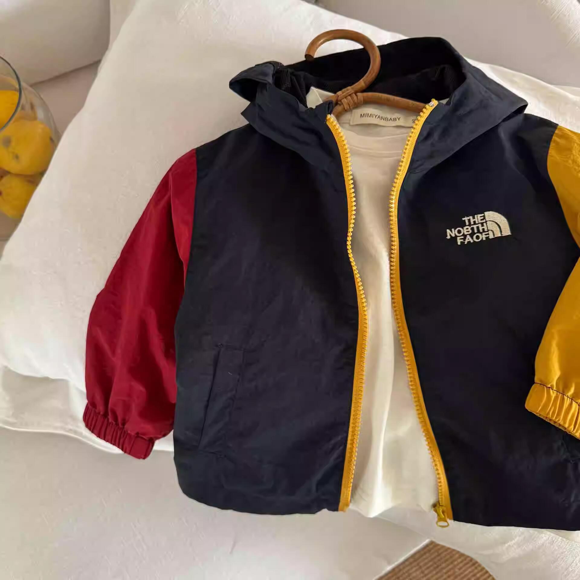 Free Shipping kids jackets designer 2026 Kids Color-Blocked Windbreaker, Hooded Letter Print Jacket for Boys & Girls Spring Autumn Raincoat & Outerwea