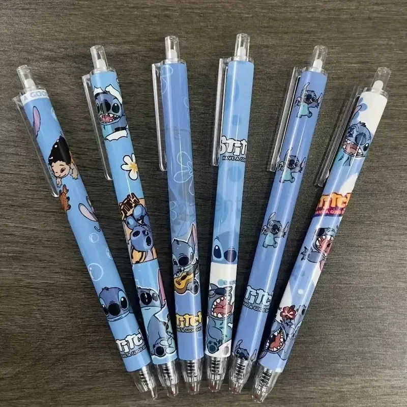 Disney Stitch 6-12pcs Gel Pen Cartoon Set 05mm Cute Quick-Drying Smooth Writing Press Pen Learning Office Stationery School H251220