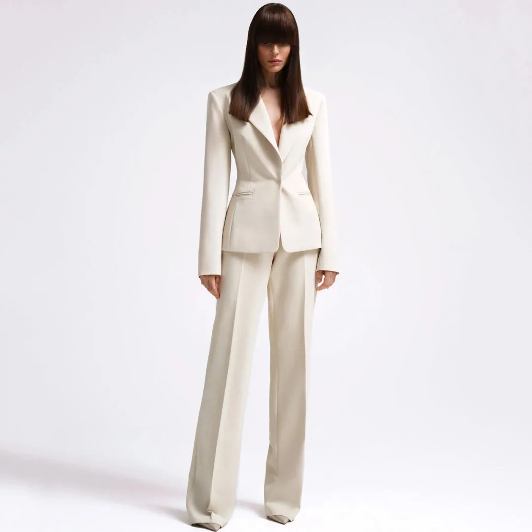Women Suit 2 Pieces Red Single Button Solid Slim For Wedding Business Work Office Daily Commute Casual Set Blazer And Pants 251215