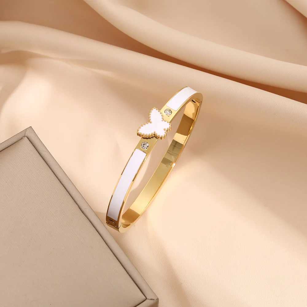 ALTERA Luxury Colorful Enamel Butterfly Charm Bangle Stainless Steel Gold Plated for Women Fashion Simple Jewelry Gift M251220