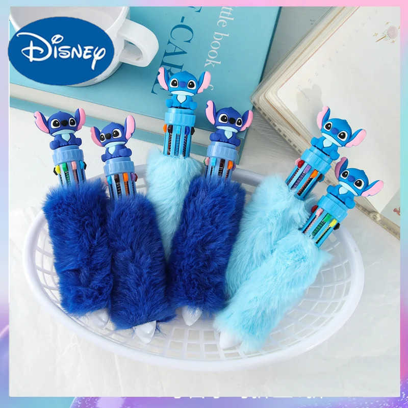 Disney 6/36pcs Stitch Plush Ten Color Press Ballpoint Pen DIY Colorful Hand Pen Student Key Marker Pen Gift Wholesale H251220