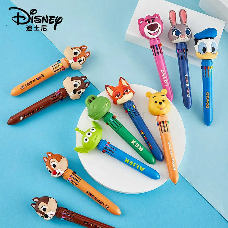 Disney cartoon doll ten-color ballpoint pen creative cute click neutral pen student stationery multi-color press pen H251220