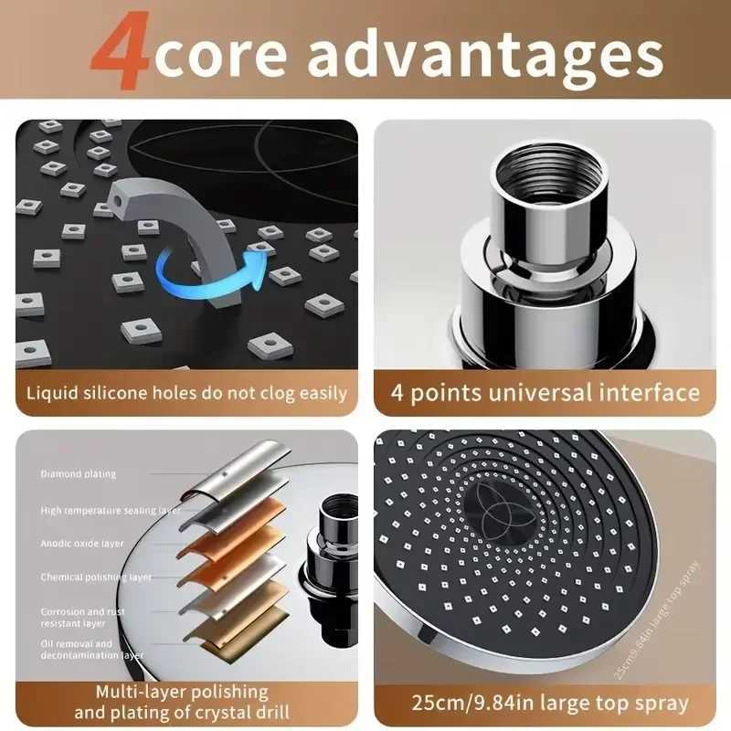 25cm Top Spray Large Water Volume Booster Shower Head Pressurized Single Head Home Bathroom Shower Head C251220