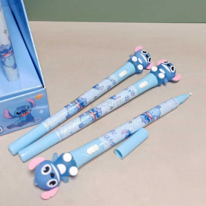 Disney 6/36pcs silicone Stitch luminous gel pen Lilo and Stitch LED light pen with light signature pen stationery gift wholesale H251220