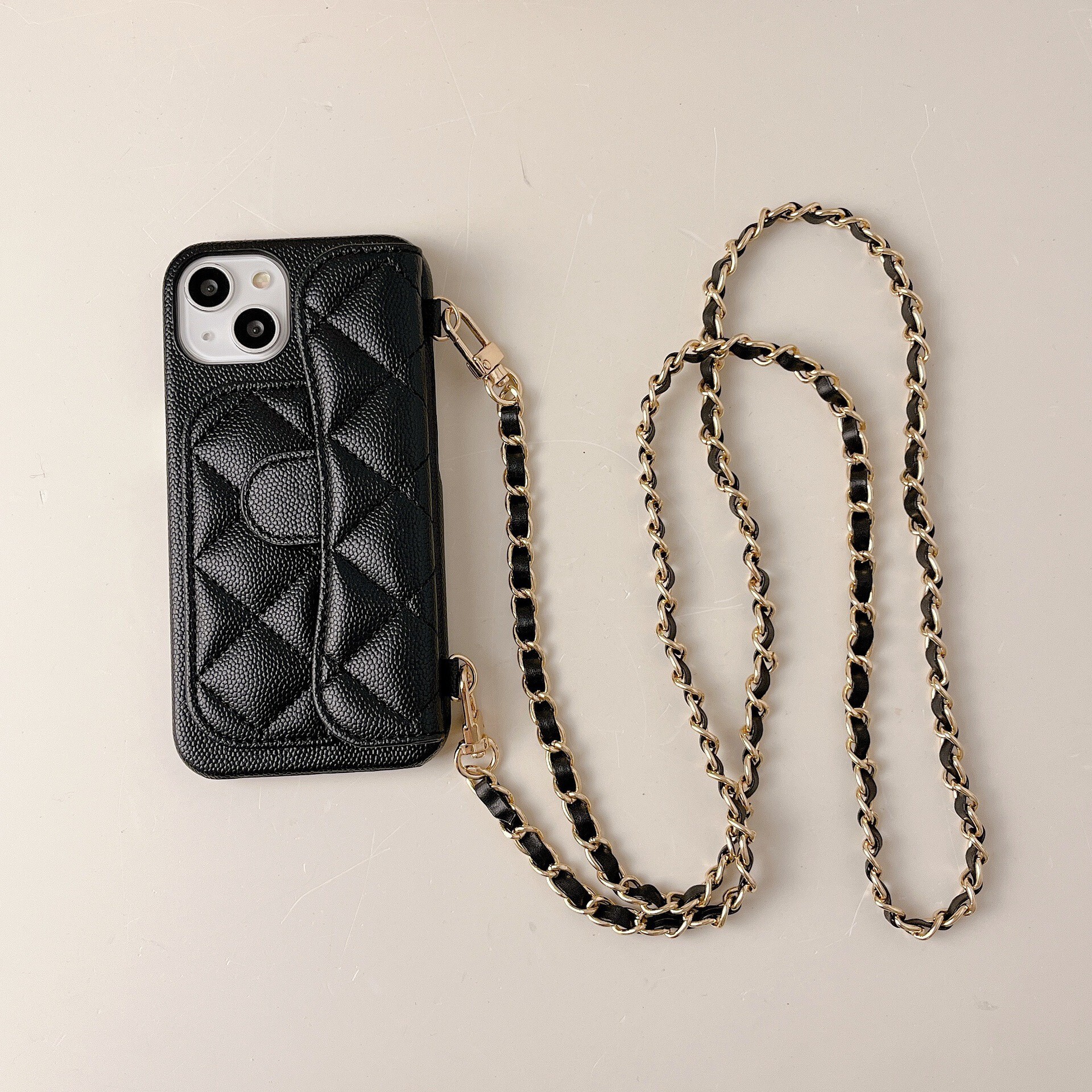 iPhone 17 Pro Max Chanel Style Card Holder Apple 16 Lychee Pattern 15 Leather Quilted 14 Phone Case Hard Export