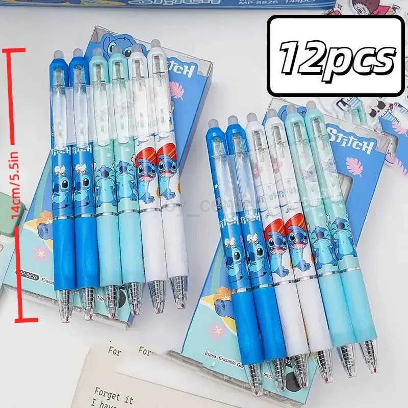 Disney 12pcs Lilo and Stitch Neutral Pen Cute Stationery Erasable 055mm Blue Signature Pen Office Supplies Tools Wholesale Toys H251220