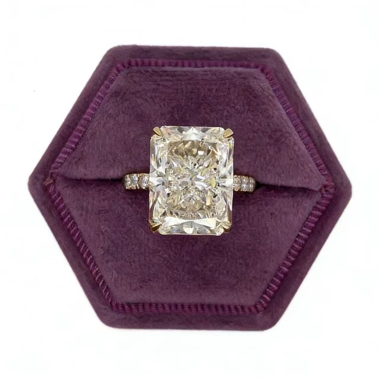 14K yellow Gold Radiant Cut Lab Grown Diamond Engagement Ring 3- 4ct CVD diamond ring Lab Moissanite Diamond Engagement Ring Halo Ring IGI A