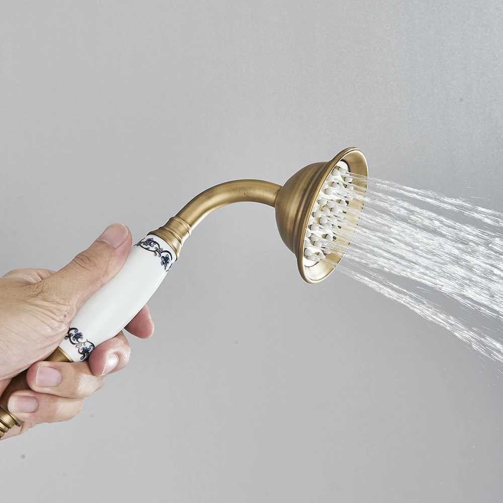 Vintage Bathroom Shower Head Ceramic Brass Wall Mounted Bath Faucet Sprayer Hardware Accessory Hand Showerhead C251220