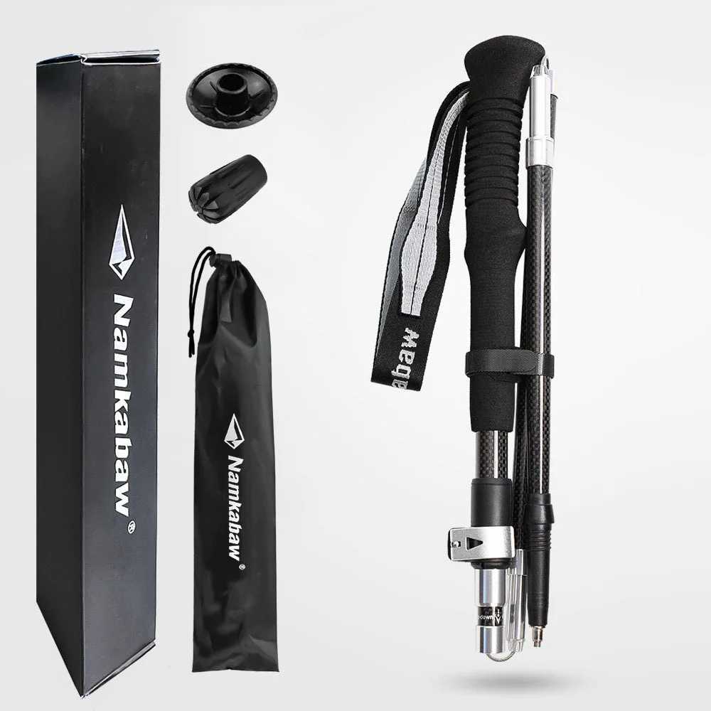 3K Carbon Fiber Folding Trekking Pole Ultra Light Five Section Hiking Staff Collapsible Walking Stick for Camping Trek G251220