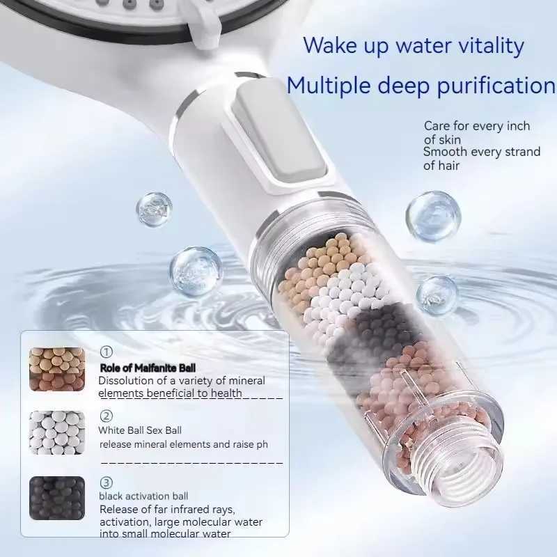 Bathroom Shower Head with Stop Button 5 Mode Anti Limestone Filter Hygienic Remove Chlorine Handheld Head Filtration Shower Head C251220