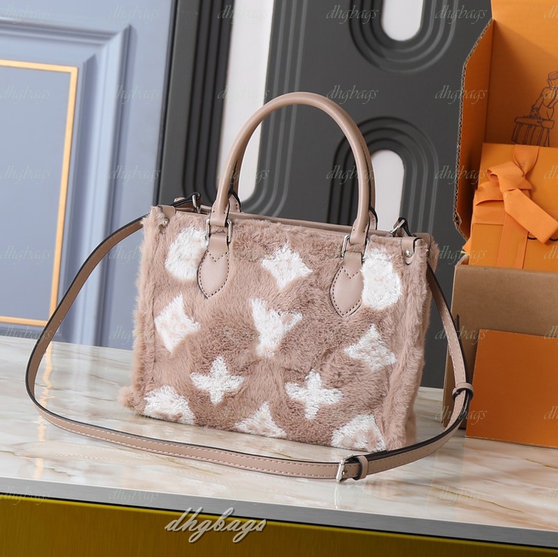 Fur 2026 25x19cm fashion real new Women Luxury new handbags Leather tote bag Shoulder Bags Letters grid Design cluth metal chain 4G373