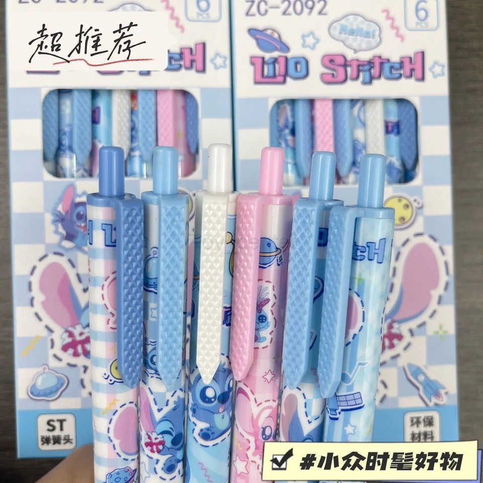 Disney 6 Pcs/Set Stitch Limited Edition high quality Gel Pen Cartoon Series Black 05mm Student/Office Daily Stationery H251220