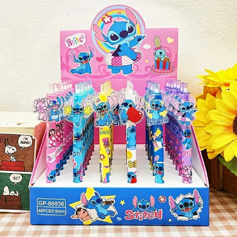 Disney 6pcs/set Stitch gel pen animation Stitch 05 black stationery pen office writing tools H251220