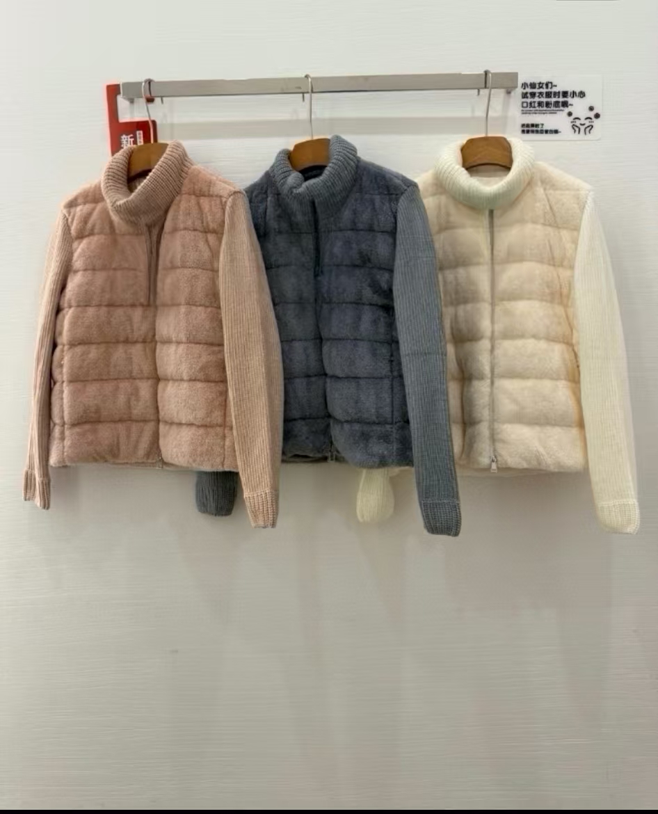 2025 Women down jacket New patchwork women stand-up collar down jacket Wool knitted patchwork Jacket22198