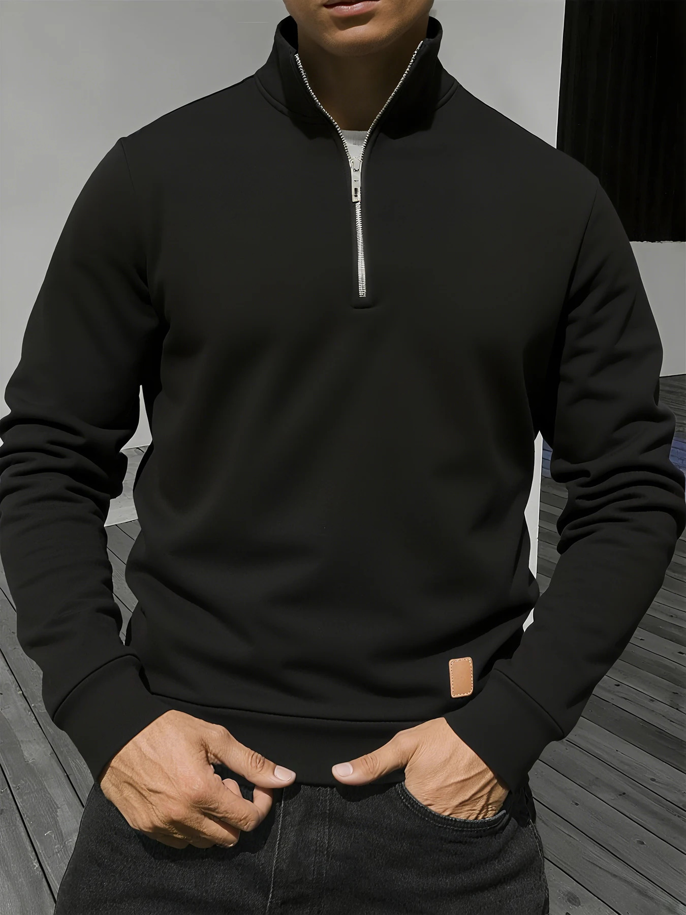 Mens Half Zipper Pullover Autumn Warm Long Sleeve Sweatshirt Solid Color Casual Turtleneck Fashion Jogging Top Sport Streetwear 251219